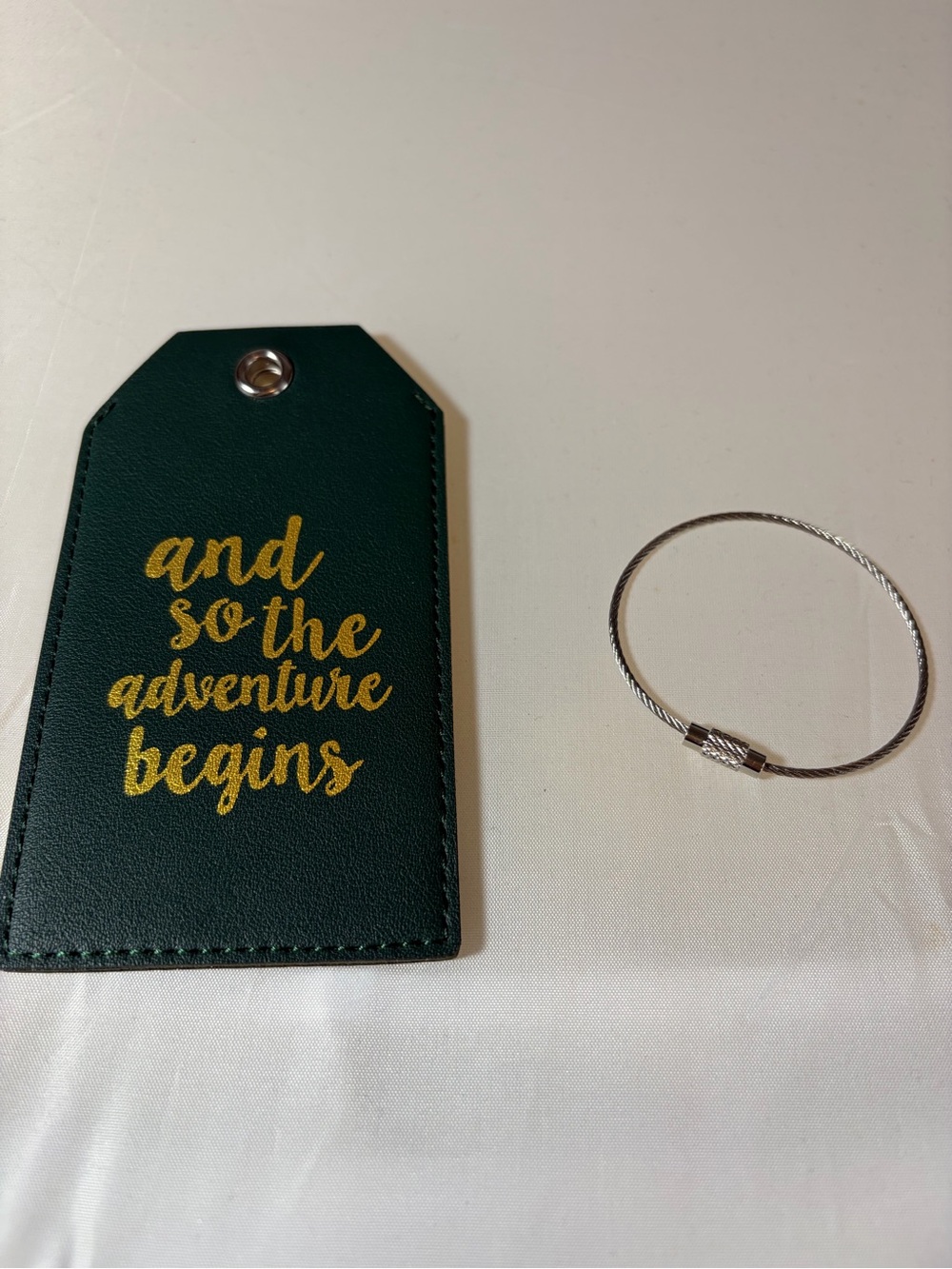 Casmonal 'And so Adventure begins' faux leather luggage tag dark green